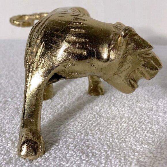 Vintage Gold Tone Jaguar Tiger Statue Figure Sculpture Cat Kitty Decor Art - Picture 10 of 14
